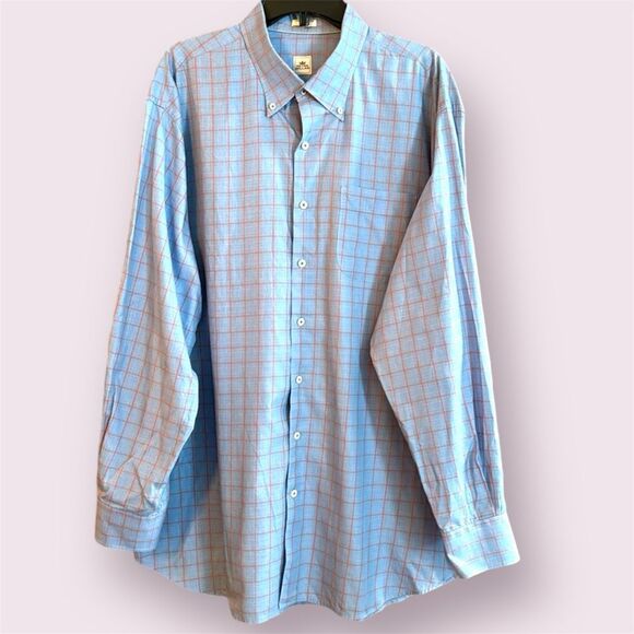 PETER MILLAR Blue & Orange Check Button Down Shirt - Picture 1 of 9